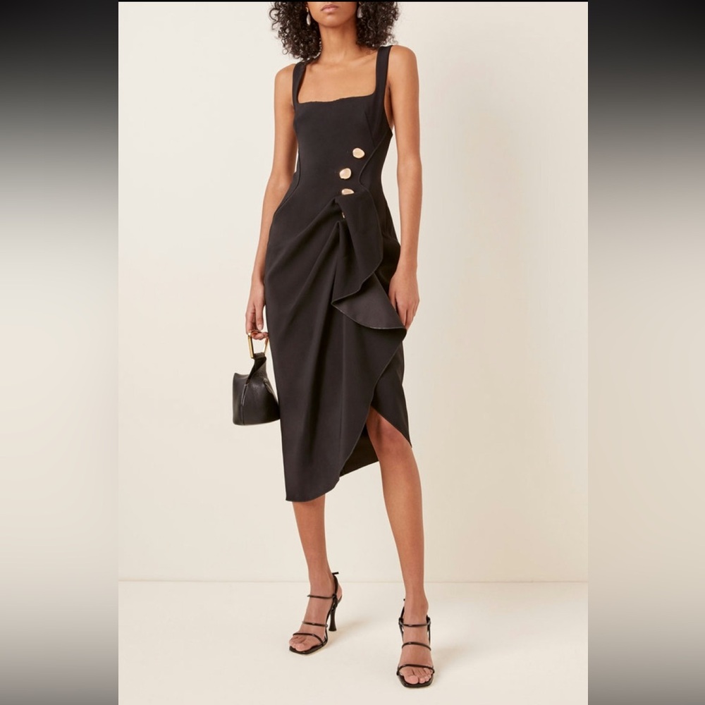 Elegant Acler ‘Thistle’ Peplum Dress with Gold Accents